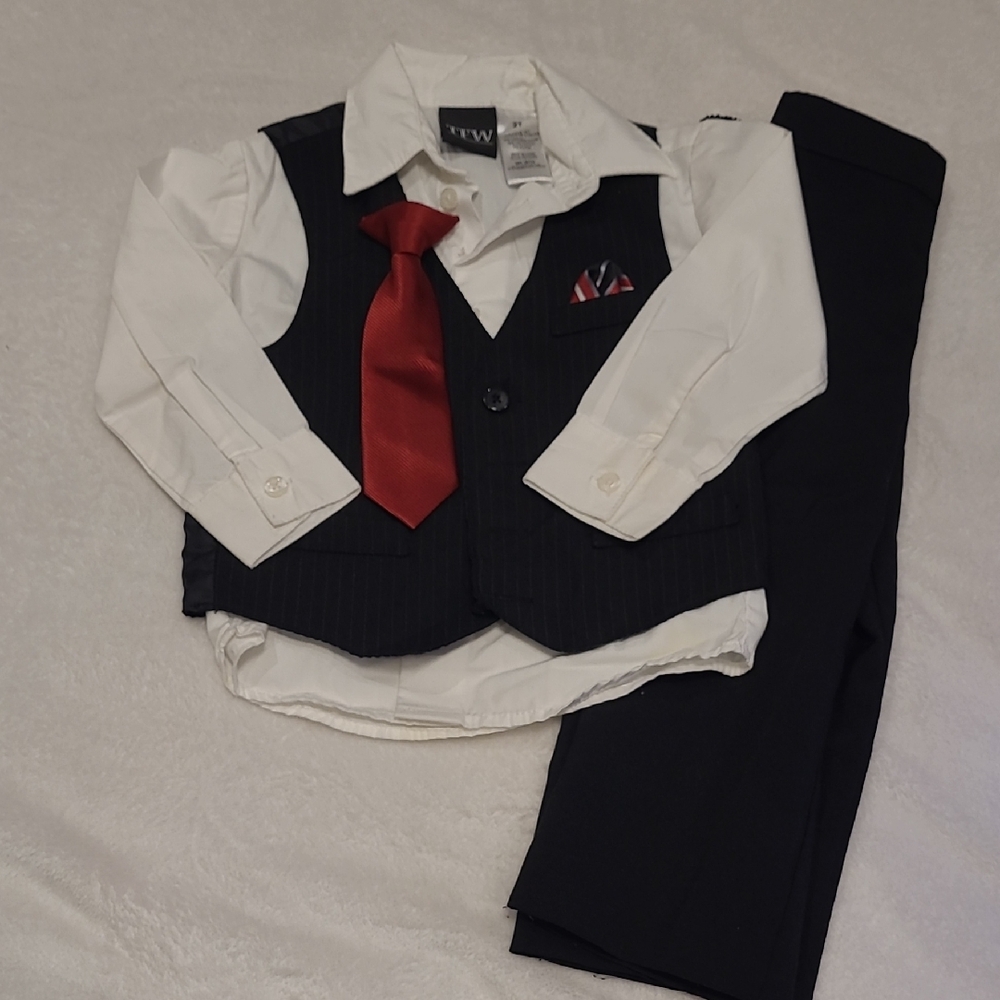 Kids Formal Black and White Suit Set with Red Tie